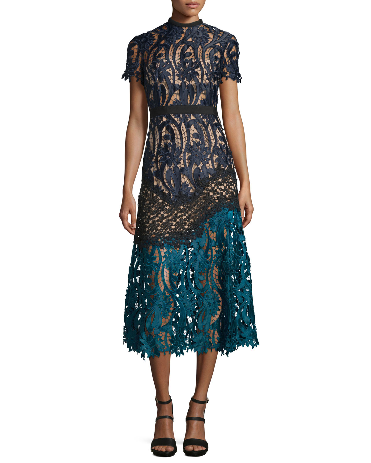 Self-Portrait Prairie Guipure Lace Midi Dress in Blue | Lyst